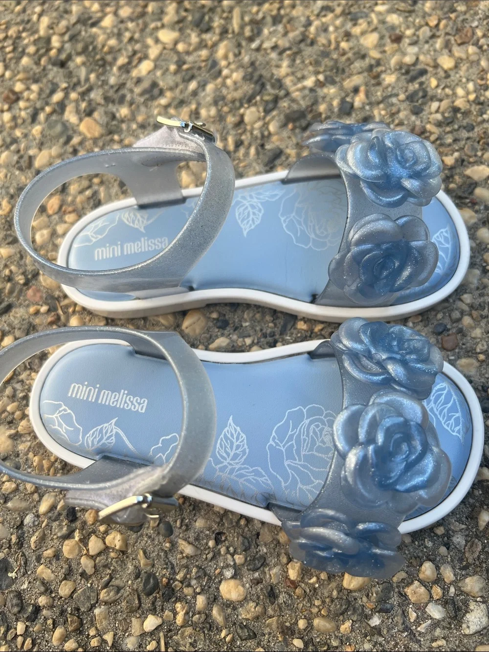 Mini Melissa Light Blue Glitter Rose Appliqué Jelly Sandals